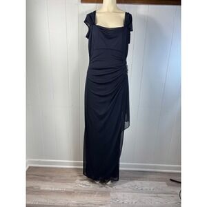 Alex Evenings Navy Blue Embellished Ruched Gown Formal Evening Dress Size 12